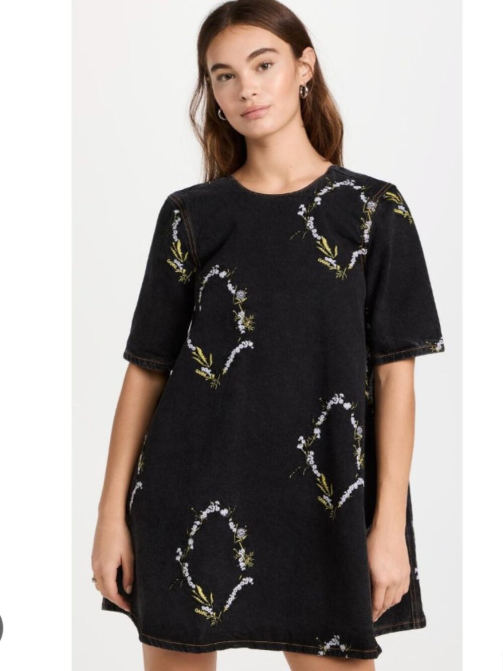 BNWT Ganni Embroidered Denim A-line Mini Dress - Size 36